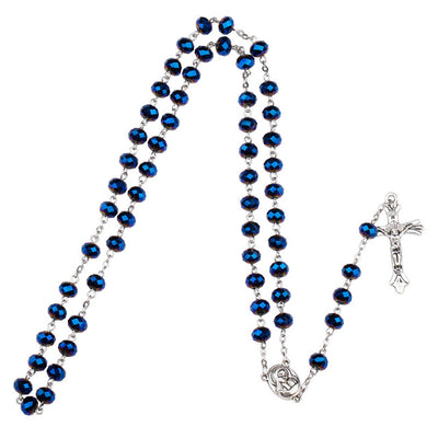 Dark Blue Unique Glass Bead Rosary Necklace