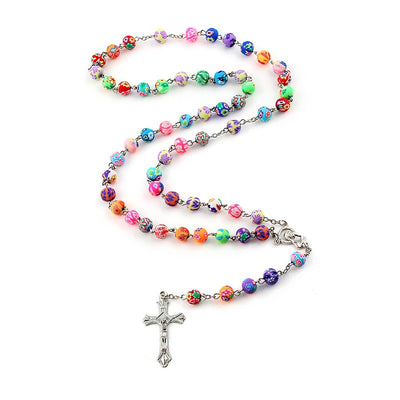 Colorful Polymer Handcrafted Clay Bead Rosary Necklace