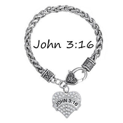 Classic Style John 3:16 Crystal Heart Charm Bracelet