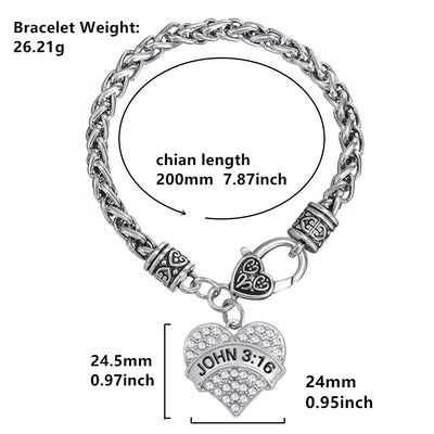 Classic Style John 3:16 Crystal Heart Charm Bracelet