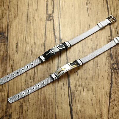 Stainless Steel Adjustable Holy Cross Micro-Mesh Bracelet