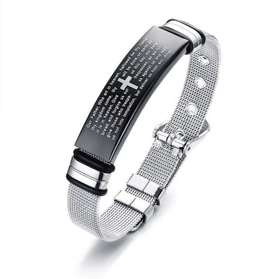 Men's Lord's Prayer Adjustable Micro-Mesh Bracelet in Stainless Steel